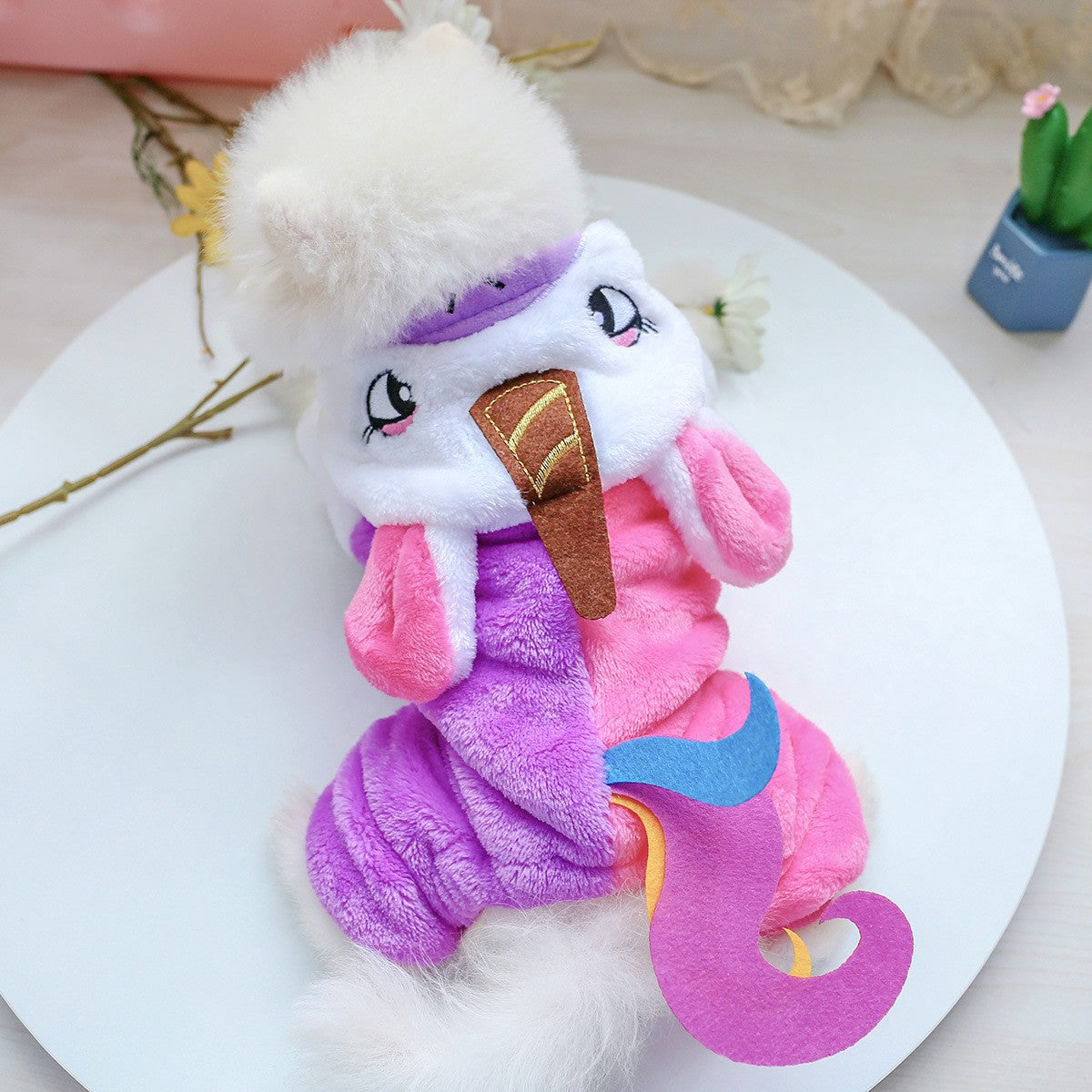 Roupinha de Fleece Super Macio para Animais de Estimação Cachorrinho Outono Inverno Pelúcia Quente Macacão para Cães Quatro Patas Dinossauro Unicórnio Cosplay Roupa para Gatos