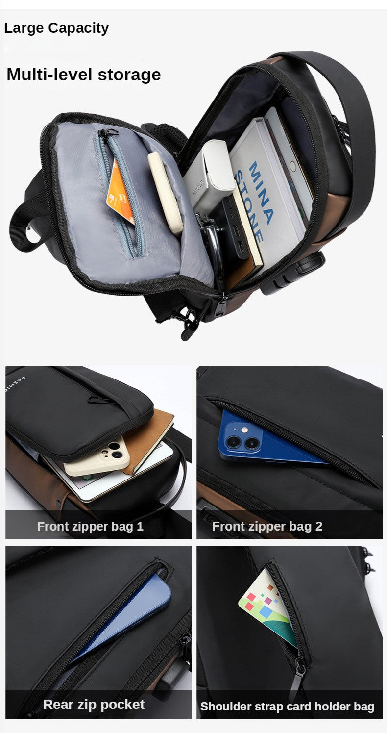 Large Capacity Multifunction Shoulder Crossbody Bag Messenger Chest Sling Travel Pack for Male Men Usb Waterproof Sports Running