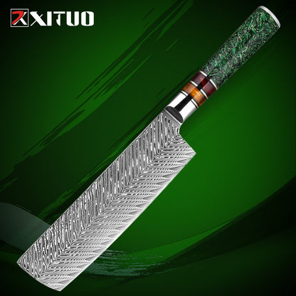 Conjunto de Facas de Cozinha XITUO Luxury Damascus Japonesas Chef Santoku Faca Cutelo Descascar Faca de Pão Cabo de Resina Sintética Destaque