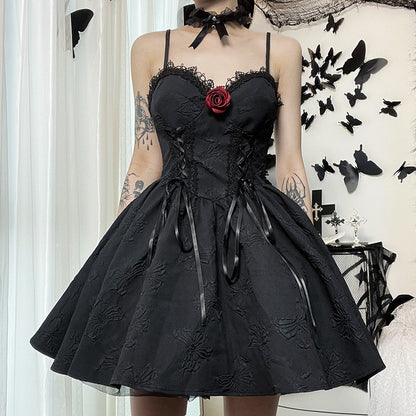 Dark Halloween Lace Dress Punk Trend Sexy Evening Dress Suspender Skirt For Women