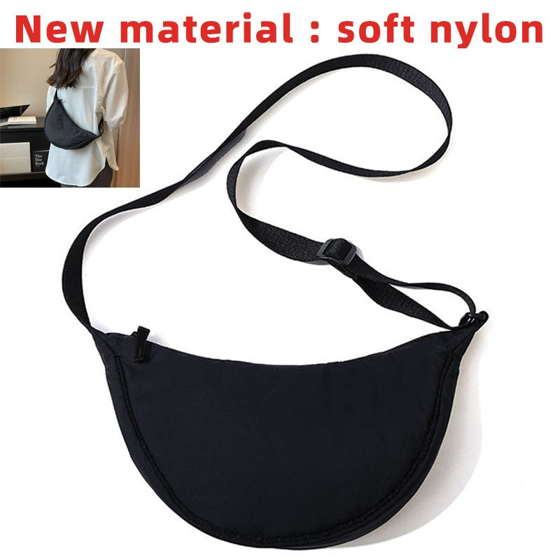 Solid Color Women's Portable Shoulder Bag Simple Female Nylon Cloth Padded Crossbody Bags Travel Purse Handbags Messenger Bag