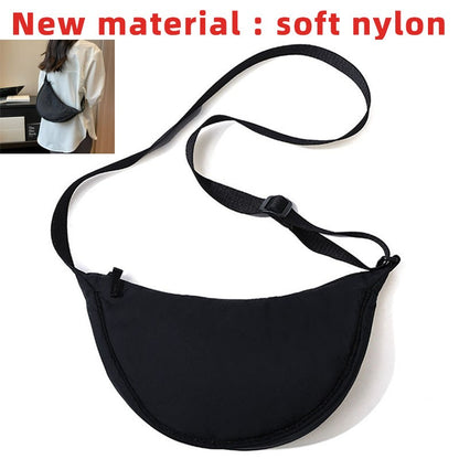 Solid Color Women's Portable Shoulder Bag Simple Female Nylon Cloth Padded Crossbody Bags Travel Purse Handbags Messenger Bag