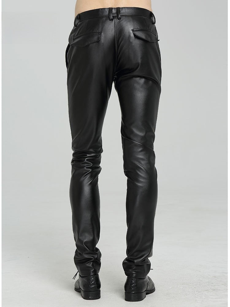 Men's Slim Fit Leather Pants Motorcycle Trendy Sle Long Trousers Thiened PU Fabric Summer Season Faionable Biker Pants