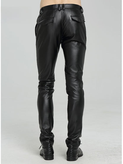 Men's Slim Fit Leather Pants Motorcycle Trendy Sle Long Trousers Thiened PU Fabric Summer Season Faionable Biker Pants