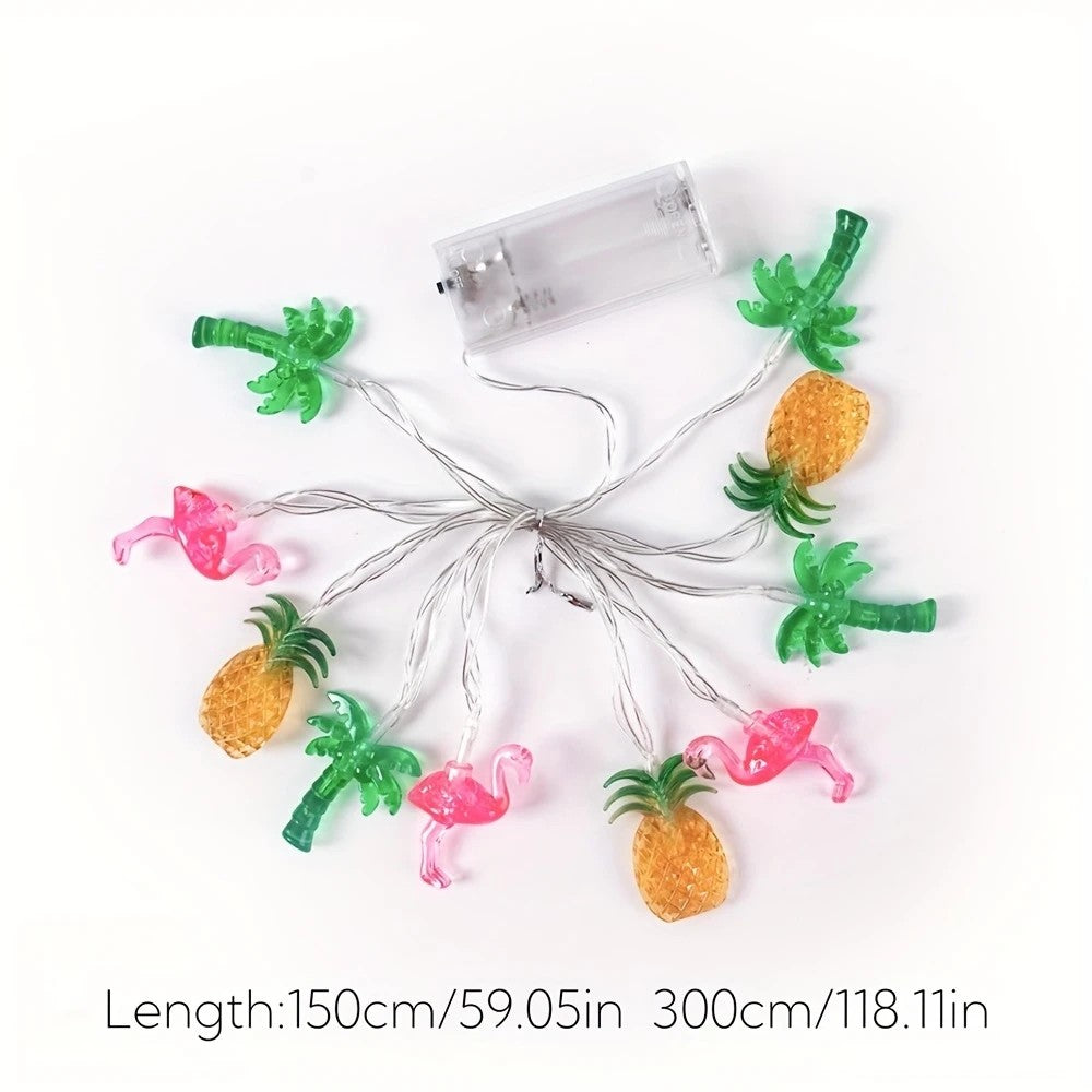 1pc LED Flamingo Pineapple Palm Tree String Lights Battery Operated For Home Garden Tropical Beach Hawaiian Holiday Party Decor