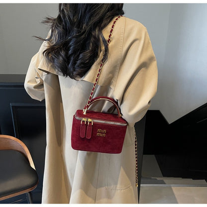 2025 Light Luxury Designer Retro Box Bag Female Korean Version of The Texture One-shoulder Messenger Mini Earphone Lipstick Bag
