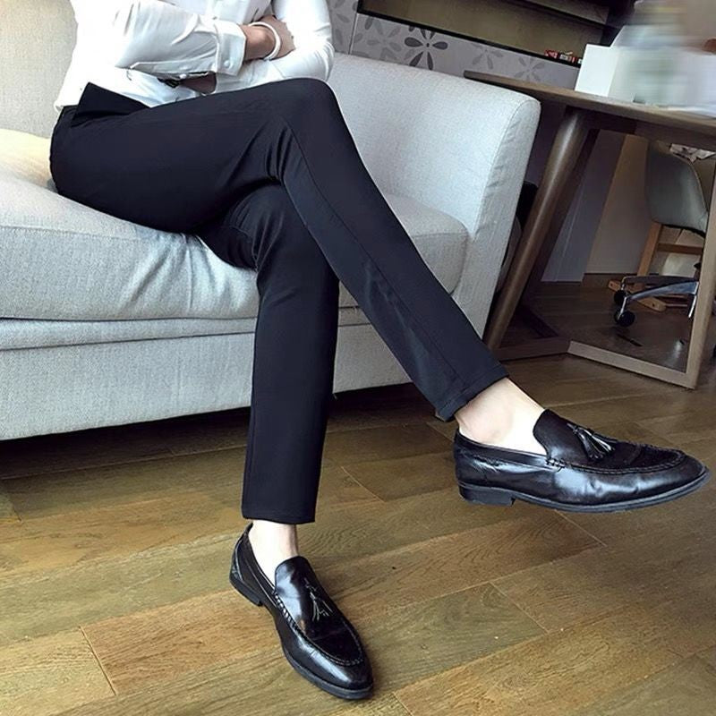 Fluid Tressed Man Suits Pants Black Office Slim Fit Trousers for Men Work Draped Clothes Offer Chinese Homme Spring Thin Casual