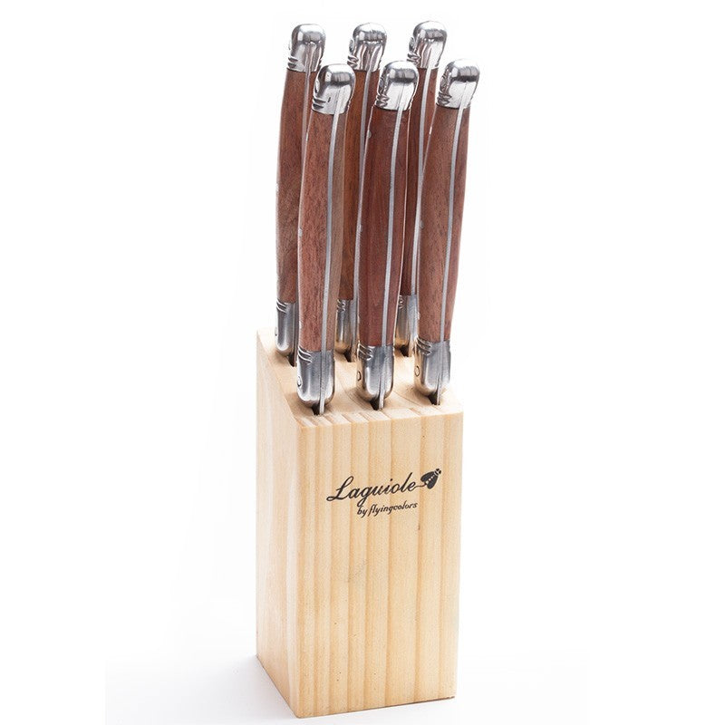 6-7pcs 9inch Stainless steel Laguiole Steak Knives Wooden Table Dinner Knifes Wood handle Japanese Cutlery  Korean Dinnerware