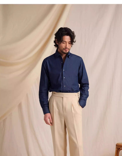 CULTUM Pure Cotton Italian Sle Men's Long Sve Slim Fit Casual Busin irt Classic k Button Collar Denim irt