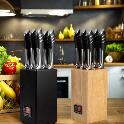 6-Piece Steak Knife Block Set High Carbon Stainless Steel Table Knife And Table Fork Set Double Forged Full Handle Dinner Knife