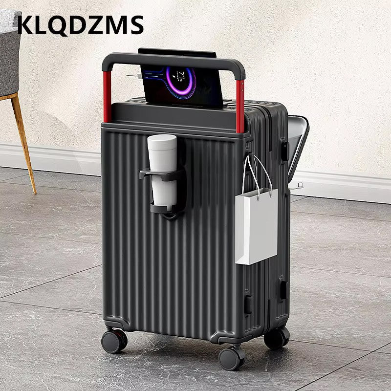 Mala de Rodinhas com Abertura Frontal KLQDZMS com Carregamento USB, Mala de Bordo, Mala para Notebook, 20"22”24"26 Polegadas, Bagagem de Cabine Multifuncional
