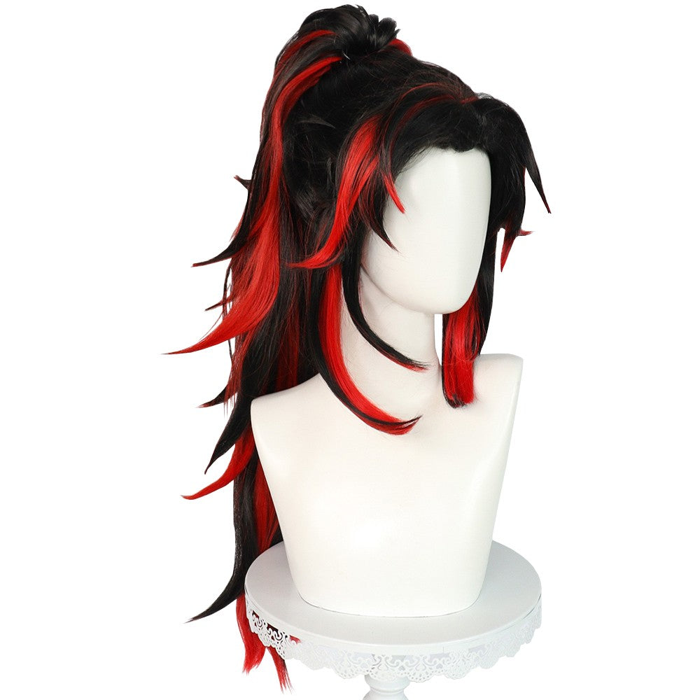 Anime Demon Yoriichi Tsugikuni Cosplay Synthetic Hair 30-Inch Black And Red Gradient Wig Suitable For Daily Party Role-Playing