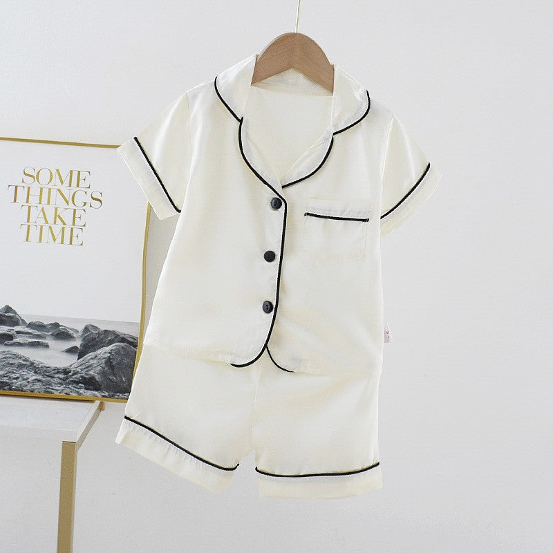 Boys Girls Ice silk satin Cartoon printing Tops Pants Set home Wear Children's pajamas set Baby suit Kids Clothes Toddler