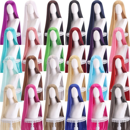 Peruca de Cosplay Longa Lisa Divisão Central Loiro Rosa Vermelho Roxo Resistente ao Calor Cabelo Sintético