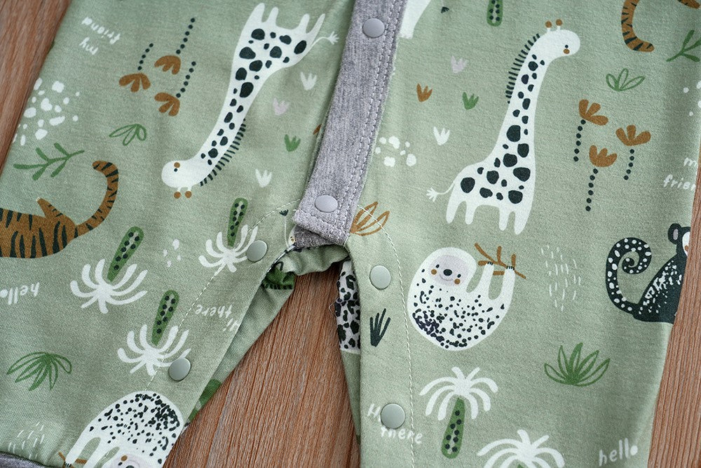 IURNXB Baby Jumpsuit Long Sleeve Boy Cute Newborn Outfit Cartoon Animal Allover Print Cardigan Infant Romper Spring Autumn 0-18M