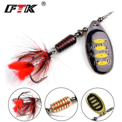 Isca de Pesca FTK Spinner Bait Colher 1pc Pena Isca para Água Salgada Acessórios Anzol Triplo Metal Isca Dura Wobblers Tackle