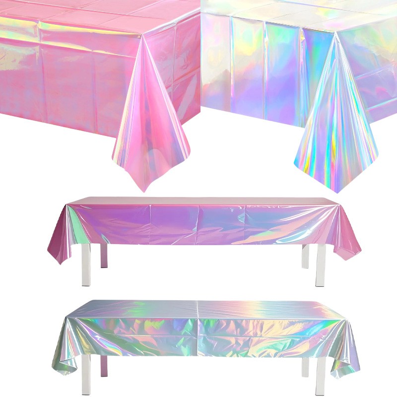 Tablecloth For Table Nappe De Table Tablecloth Birthday Iridescent Disco Party Decor Shiny Laser Holographic Disposable Covers