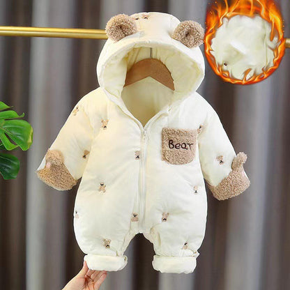 Winter Newborn Baby Romper Thicken Cotton Jumpsuit Infant Onesie Fleece Lining Hooded Rompers for Boy Girl Clothes Kids Outfit