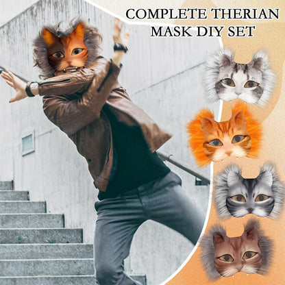 Therian Mask Kit Hand-Made Fox Themed Blank Half Face Hand-painted Mask DIY Masks For Makeup Ball Halloween Party Christmas Gift