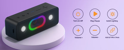 Caixa de Som Bluetooth Ortizan, Efeito Estéreo 360°, À Prova D'água IPX6, 24H de Reprodução, Adequada para Casa e Uso Externo