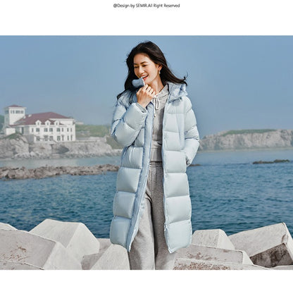 Semir Down Jacket Women Long Length Three-Proof Versatile 2024 Updated Winter New Loose Hooded Coat Simple Down Jacket