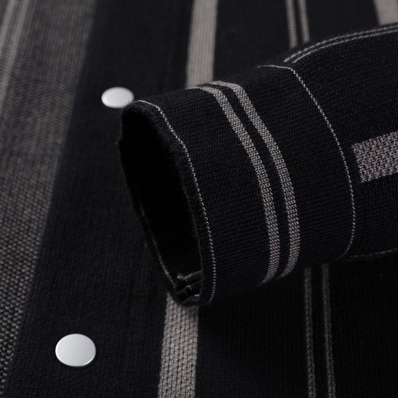 Knitted Cardigan Men's Minimalist Black and White Sweater Autumn and Winter New Slim Fit Sweater Youth Striped Jacket
