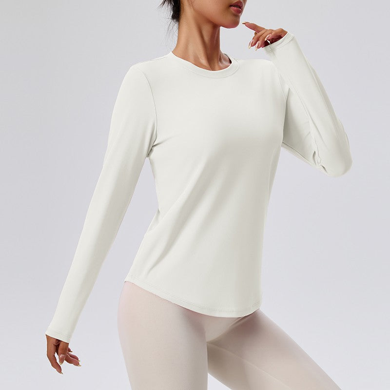 Naked Spring and Autumn Round Neck Fitness Yoga Clothing, Slimming and Slimming Base, Sports Top, Pilates Long Sleeve, Female