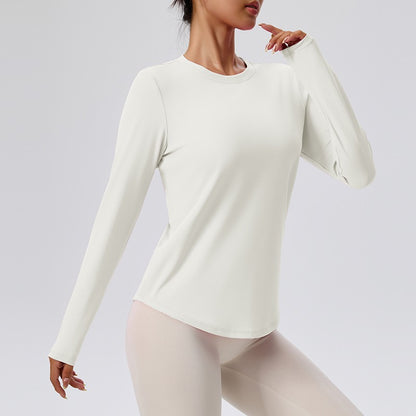 Naked Spring and Autumn Round Neck Fitness Yoga Clothing, Slimming and Slimming Base, Sports Top, Pilates Long Sleeve, Female