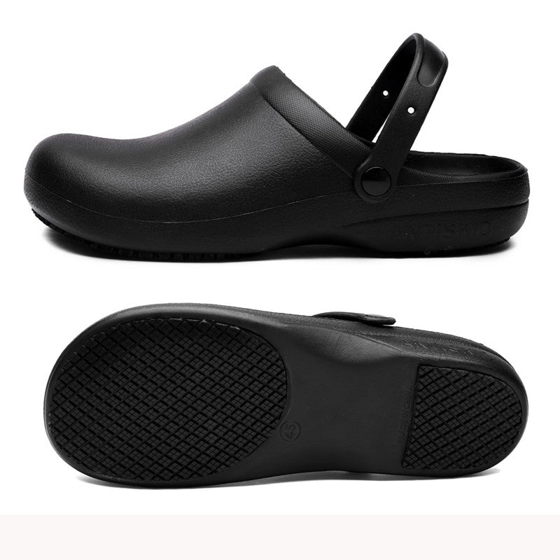 Pure Black Anti Skid Rubber Sandals Chef Shoes Kitchen Cook Waterproof Garden Shoes Clogs Without Holes Plus Big Size 47 48 49