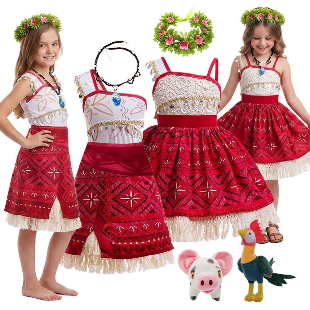Girls Halloween Cosplay Moana Dress Ocean Adventure Role Play Costume Vaiana Princess Boys Maui Costume Vestidos Party Dress