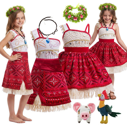 Girls Halloween Cosplay Moana Dress Ocean Adventure Role Play Costume Vaiana Princess Boys Maui Costume Vestidos Party Dress