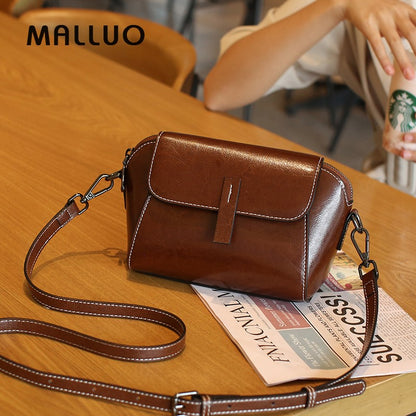 Oil Wax Cowhide Genuine Leather Crossbody Small Bag for Women Fashionable Versatile Shoulder Shell Handbag Lady Casual Phone Bag