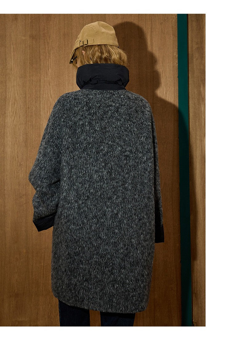 2025 Winter Women's Long Trench Coat Double Faced Wool Blend Parka Unique Patchwork Design Warm Down Filled Overcoat Outerwear