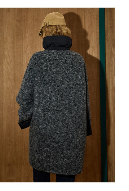 2025 Winter Women's Long Trench Coat Double Faced Wool Blend Parka Unique Patchwork Design Warm Down Filled Overcoat Outerwear