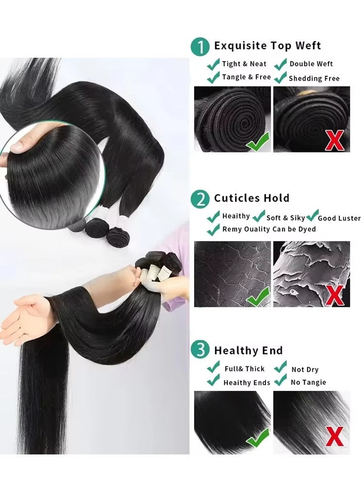 Cabelo Humano Liso Osso 30 32 Polegadas Pacotes 100% Não Processado Cru Remy 3 4 Pacotes Extensão Brasileira Trama Dupla à Máquina