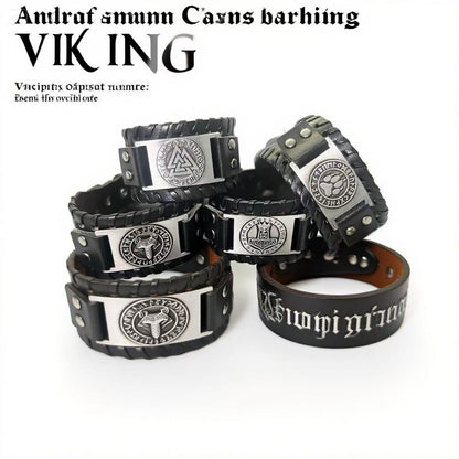 Acessórios de joias de runa viking HNSP pulseira de couro para homens tamanho ajustável