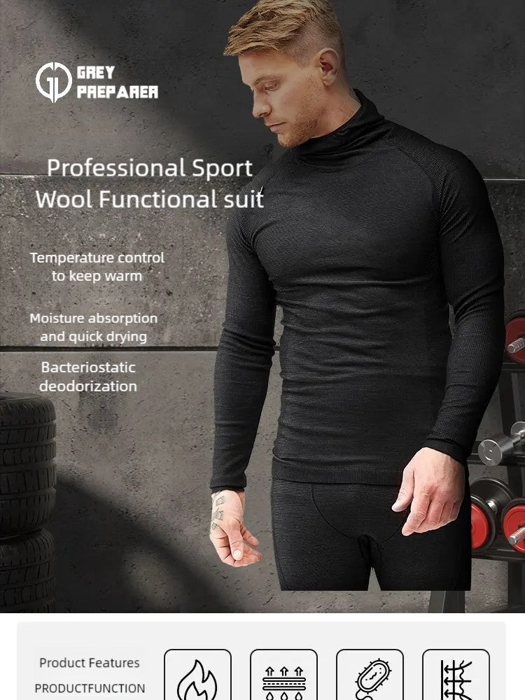 Outdoor men's and women's ski base set Merino wool thermal underwear multi-functional compression clothes running training cloth
