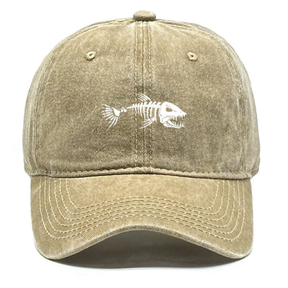 White Fish Bones Print Adjustable Retro Baseball Cap Woman's Cap Distressed Fashion Snapback Caps Ideal Choice For Women & Men