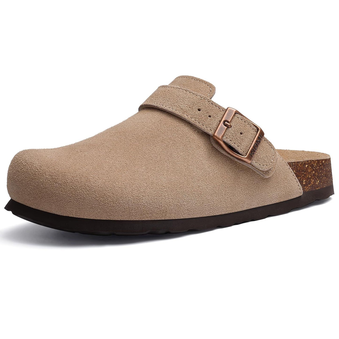 Comwarm Cow Suede Women Clogs With Adjustable Buckle Cork Footbed Leather Mules Comfort Slip on Women Slippers Summer Cork Clogs