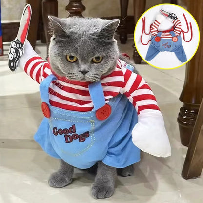 Roupa para cão de estimação engraçada de Chucky, Fantasia de Halloween para animais de estimação, Adereços assustadores, Fantasias para gatos
