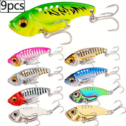 9 Peças Isca de Pesca Inverno Metal VIB Spinner Colher 3g 7g 10g 15g 20g Jigs Vibração Iscas Artificiais Truta Baixo Pesca Tackle