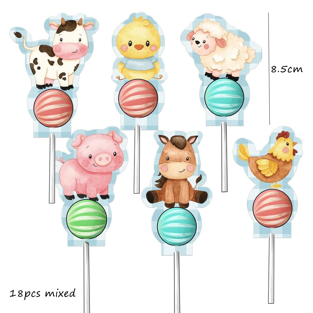18PCS Farm Animal Lollipop Cards Carton Candy Paper Holders For Kids Baby Shower Happy Birthday Party Candy Packaging Supplies