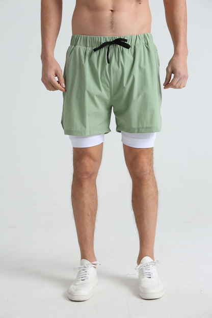 Men's sports double-deck shorts Fitness Quick Dry Training Shorts Casual 2 In 1 Multi-pocket sweatpants Men Gyms Running shorts