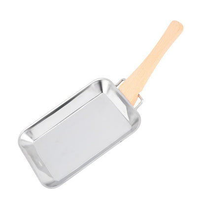 Stainless Steel Rectangle Plate Removable Anti-scalding Wooden Handle Tray Barbecue Grill for Outdoor BBQ  Sushi Tray, Cake Tray