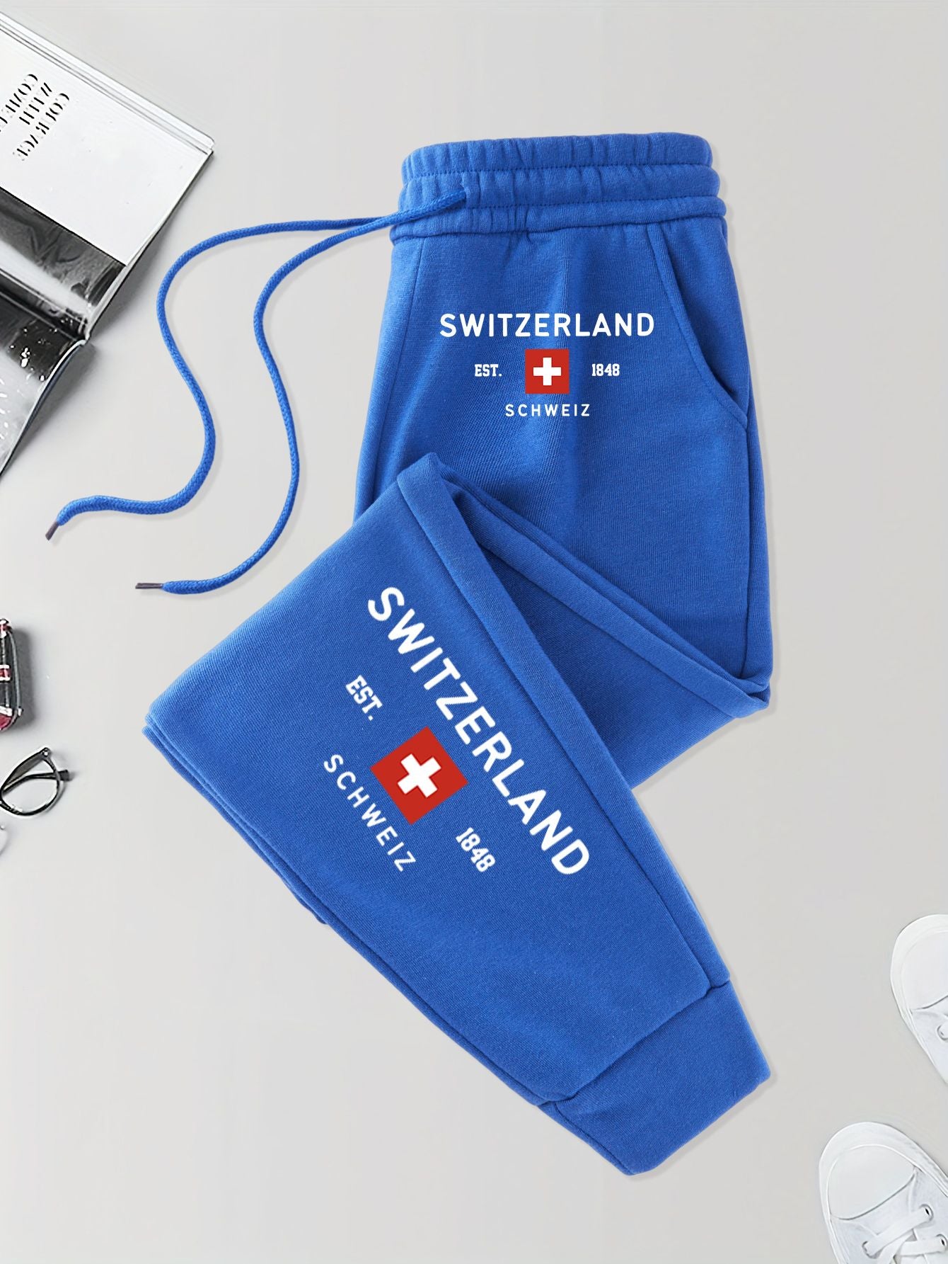 Suíça Fundada em 1848 Estampas Calças Esportivas Masculinas Bolsos Calças Outono Britches Cintura Elástica Calças de Moletom Esportivas Calças de Rua Modernas Unissex