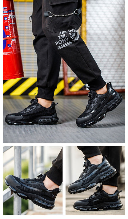 Men's Work Shoes  Rotary Buckle Work Sneakers Protective Shoes Safety Industrial Puncture-Proof Anti-Smash Steel Toe Shoes