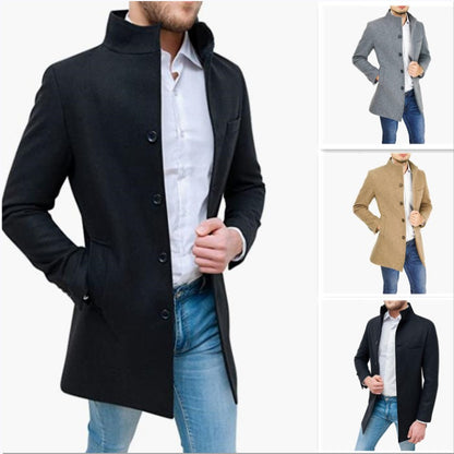 Elegant Jackets Man Single Breasted Man's Janket Solid Wool Blends Mid-length Trench Coat Long Men's Coat