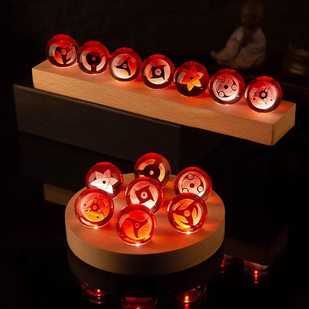 Bola De Cristal Anime Sharingan Com Base LED 7 Peças Luzes De Mesa Criativas Estatuetas Japonesas Fãs Ninjas Presente De Aniversário Modelo Colecionável