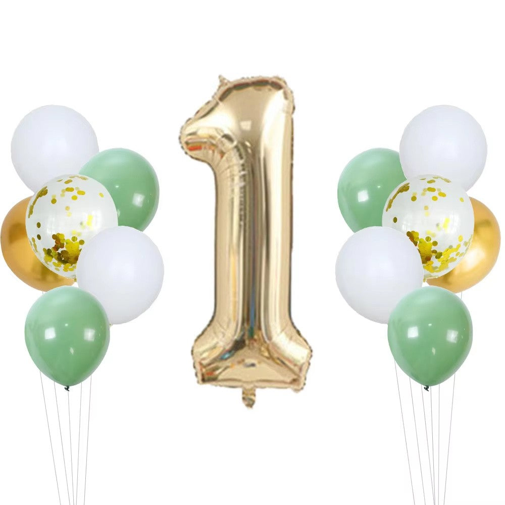 14pcs Sage Green White Metal Gold Balloons Set 40inch Light Gold Number Balloon for Boy Girl Baby Shower Birthday