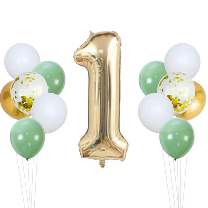14pcs Sage Green White Metal Gold Balloons Set 40inch Light Gold Number Balloon for Boy Girl Baby Shower Birthday